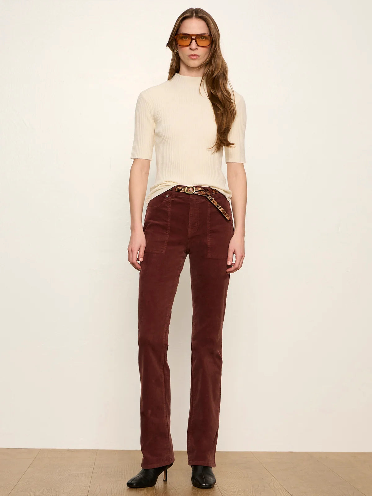 High Neck Ribbed Top Bone