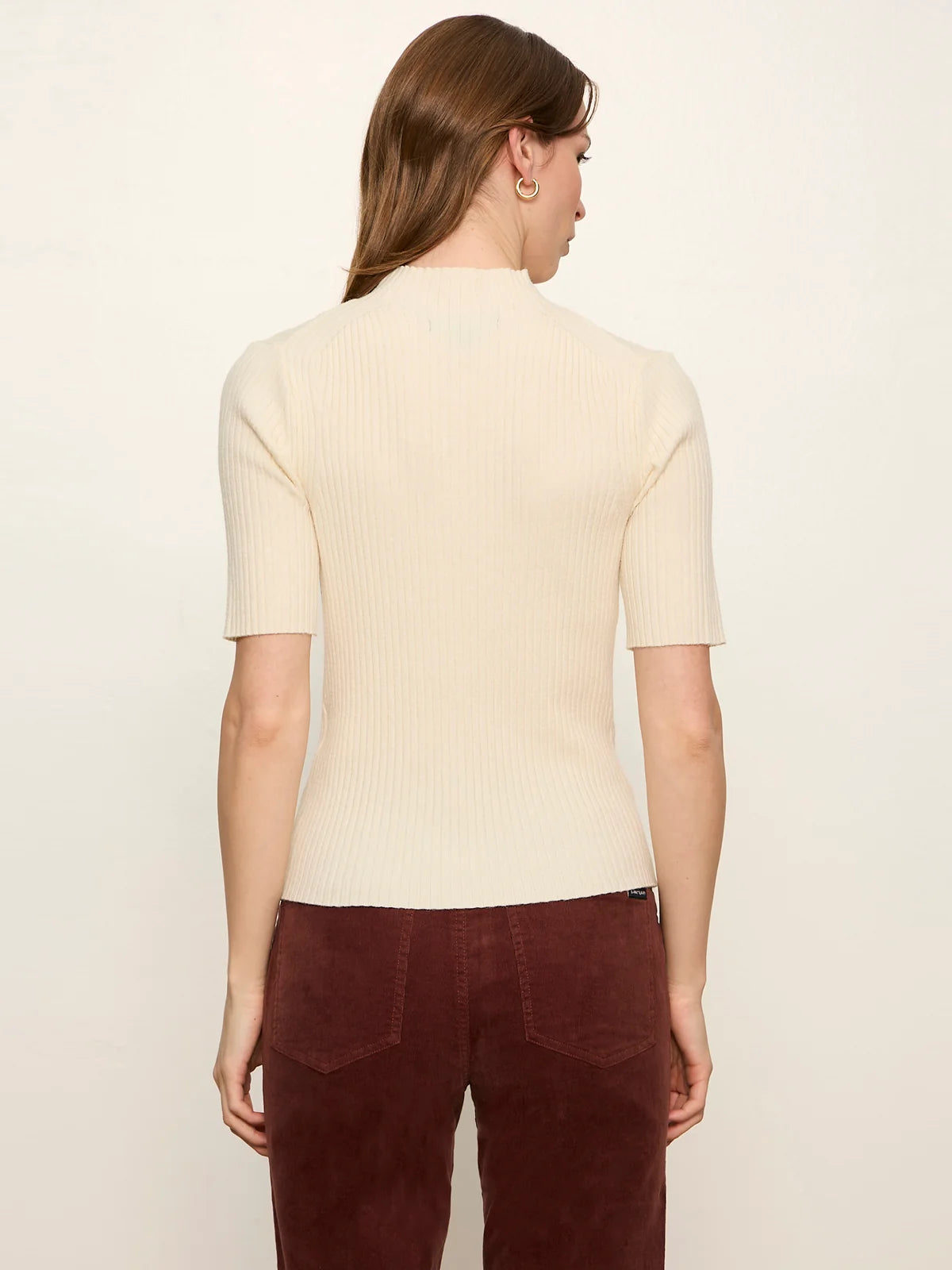 High Neck Ribbed Top Bone