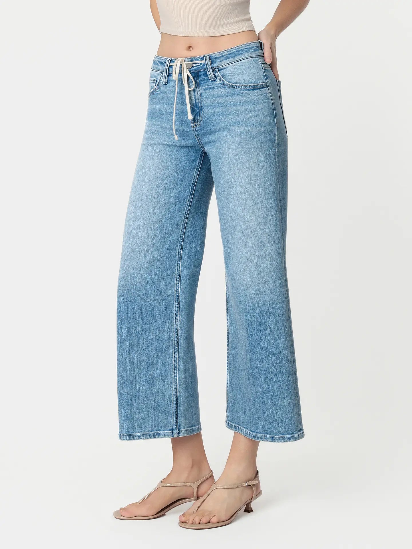 Tie Waist Cropped Wide Leg
