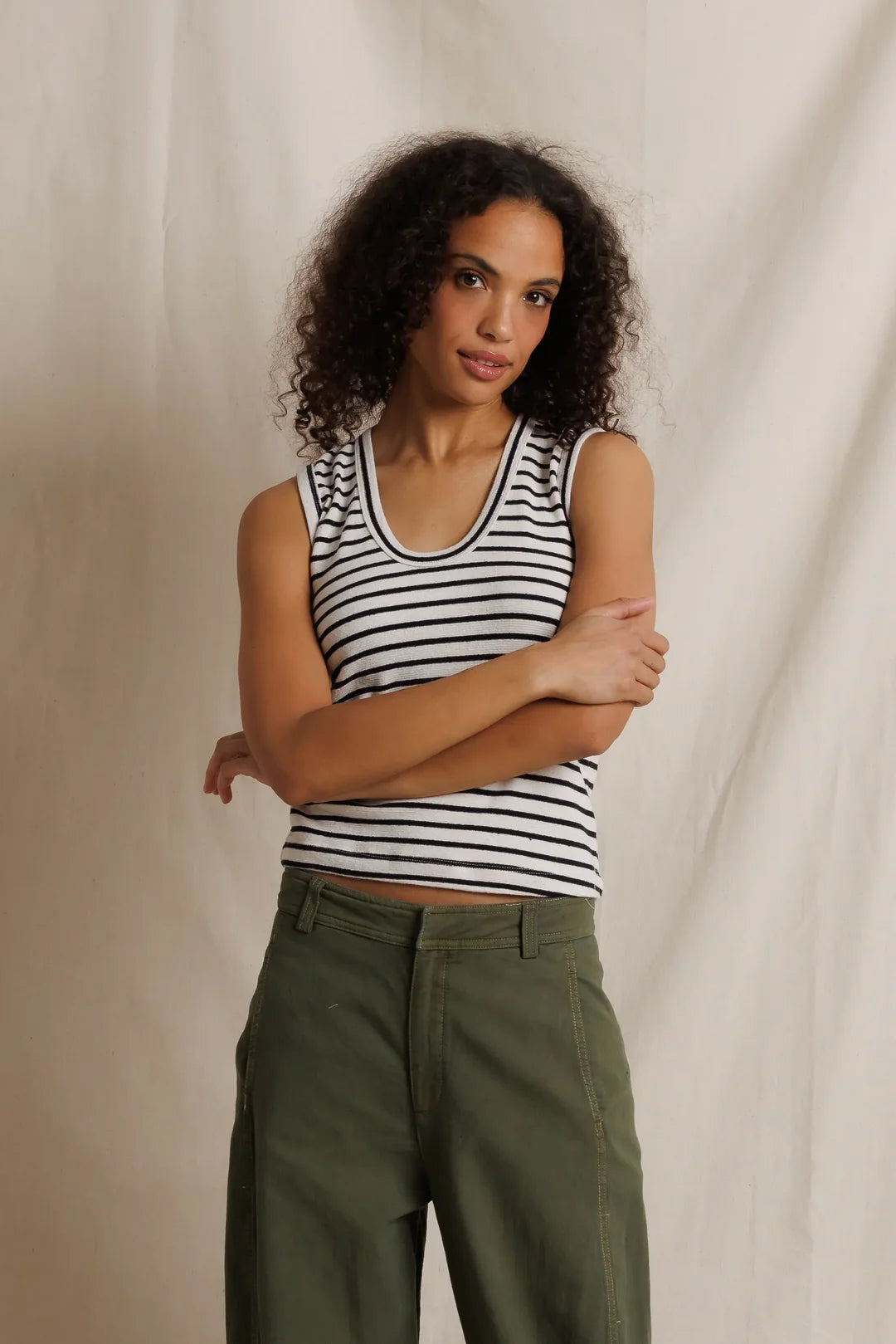Tracy cotton jersey striped u-neck tank