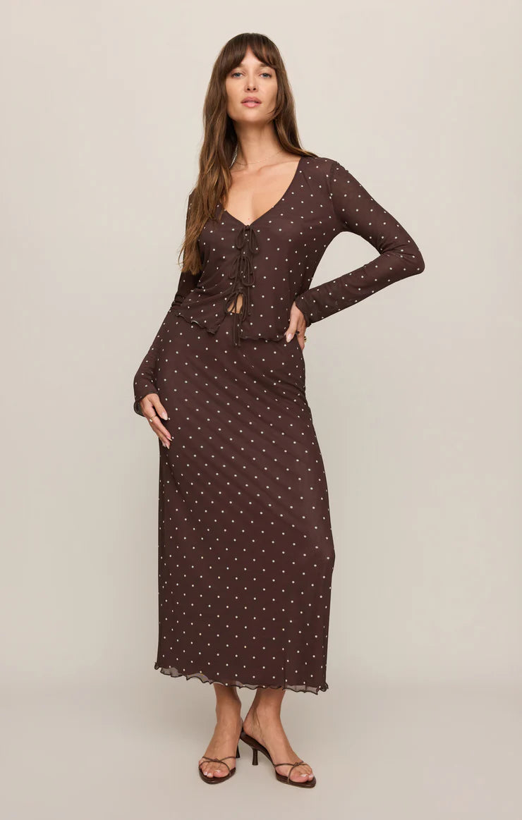 Eda Polka Dot Mesh Midi Skirt